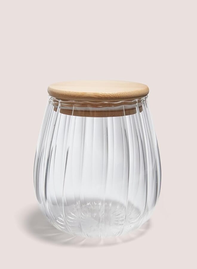 Matalan Small Curved Ribbed Glass Jar, Clear
