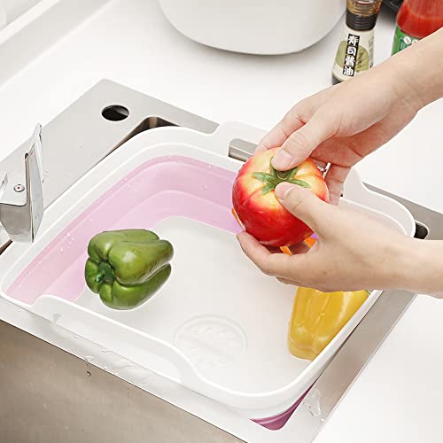 ddLUCK Dish Basin Collapsible with Drain Plug Carry Handles for 9L Large Capacity, Washing Basin, Collapsible Dish Tub for RV Sink, Vegetable, Fruit, Food Sink Strainer Dish Washing Tub - Pink - Image 5