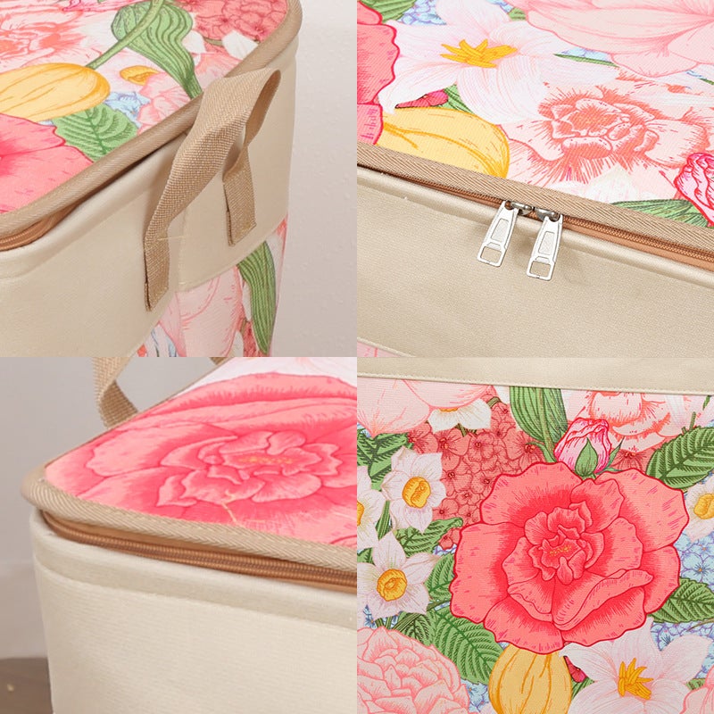 Cotton And Linen Eva Storage Bag Clothes Quilt With Steel Ring Flower Peony Lily Thickened Fabric With Cover Finishing - Image 4