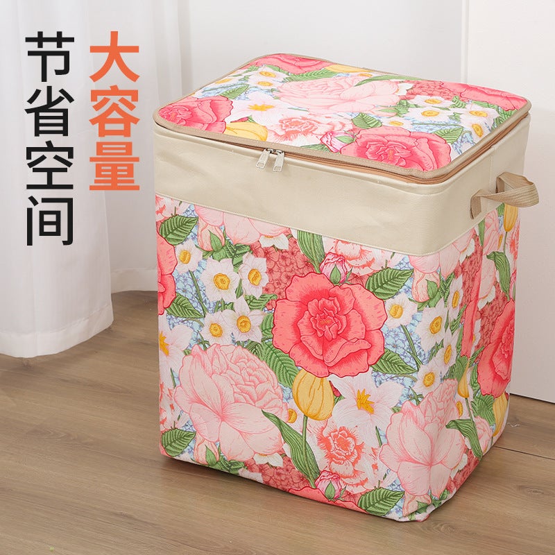 Cotton And Linen Eva Storage Bag Clothes Quilt With Steel Ring Flower Peony Lily Thickened Fabric With Cover Finishing - Image 3