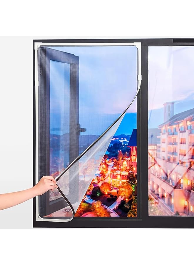 The Bros Adjustable DIY Magnetic Window Screen, 150x80cm Fiberglass Fine Mesh Screen Protector, White Frames Grey Fiberglass Screen Window Net, Magnetic Window Screen Mesh Frame Replacement Kit - Image 1