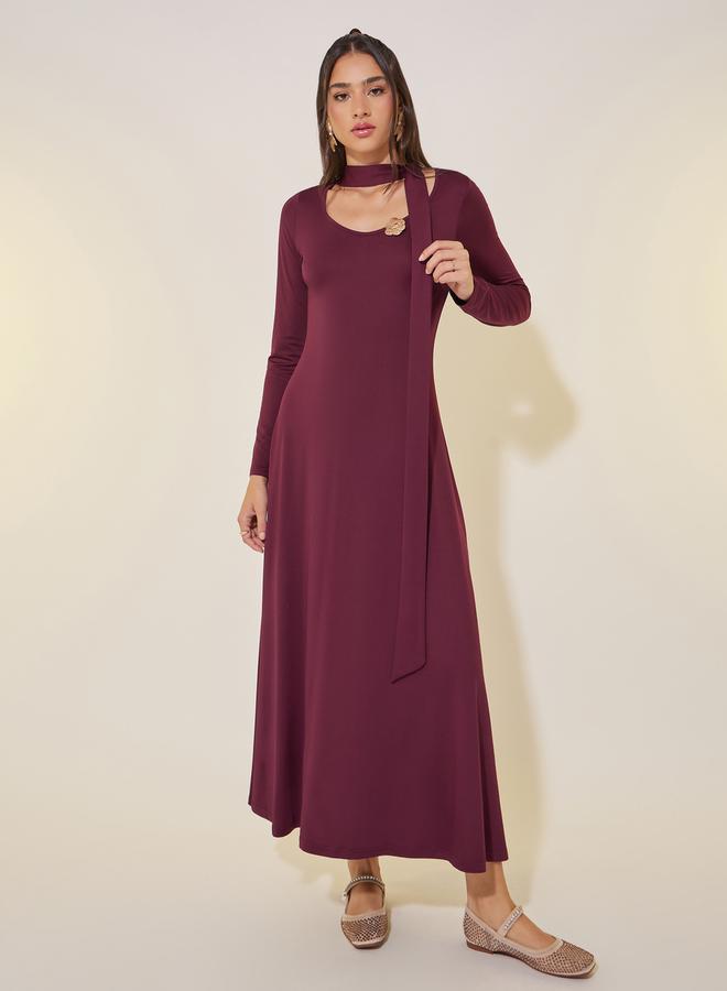 Take Two Solid Tie-Up Neck A-Line Maxi Dress - Image 2