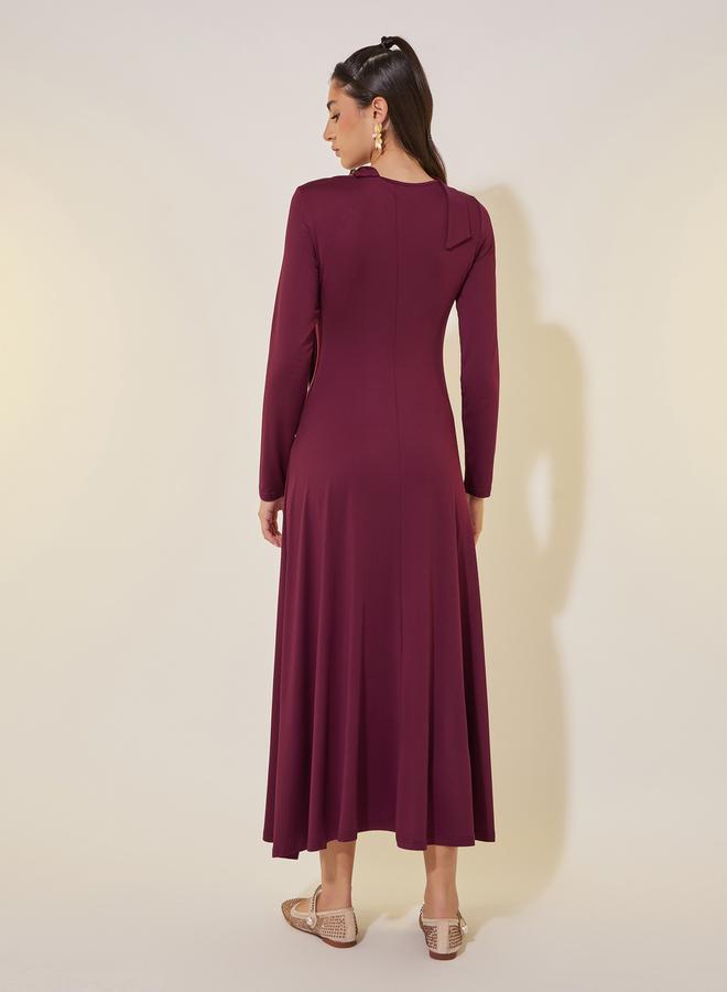 Take Two Solid Tie-Up Neck A-Line Maxi Dress - Image 5