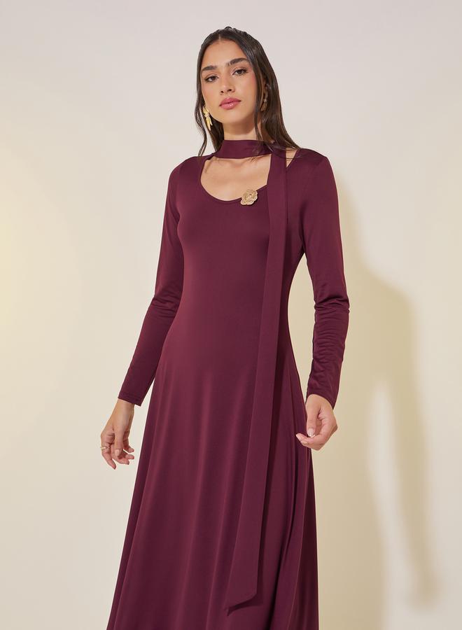 Take Two Solid Tie-Up Neck A-Line Maxi Dress - Image 3