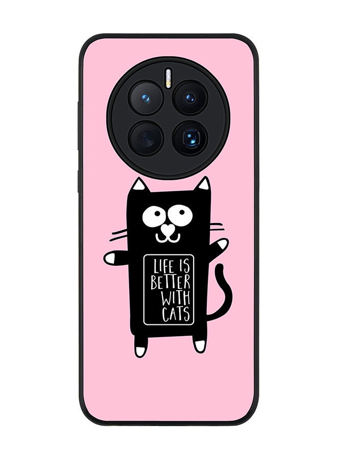 Stylizedd Rugged Black edge case for Huawei Mate 50 Slim fit Soft Case Flexible Rubber Edges Anti Drop TPU Gel Thin Cover - Life is better with cats - Image 1