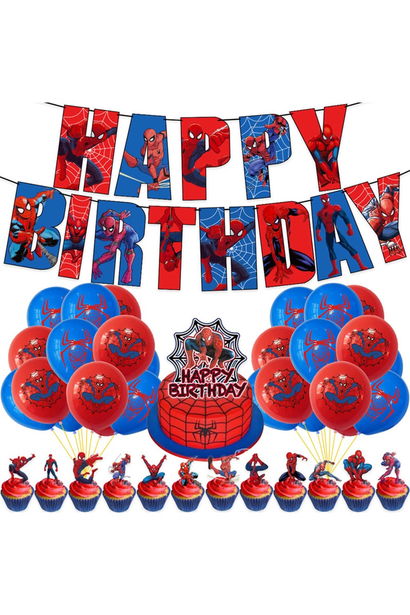 round 12INCH Spiderman Banner Set 34pcs Spiderman Balloons Set Super Hero Themed Party Paper Banner