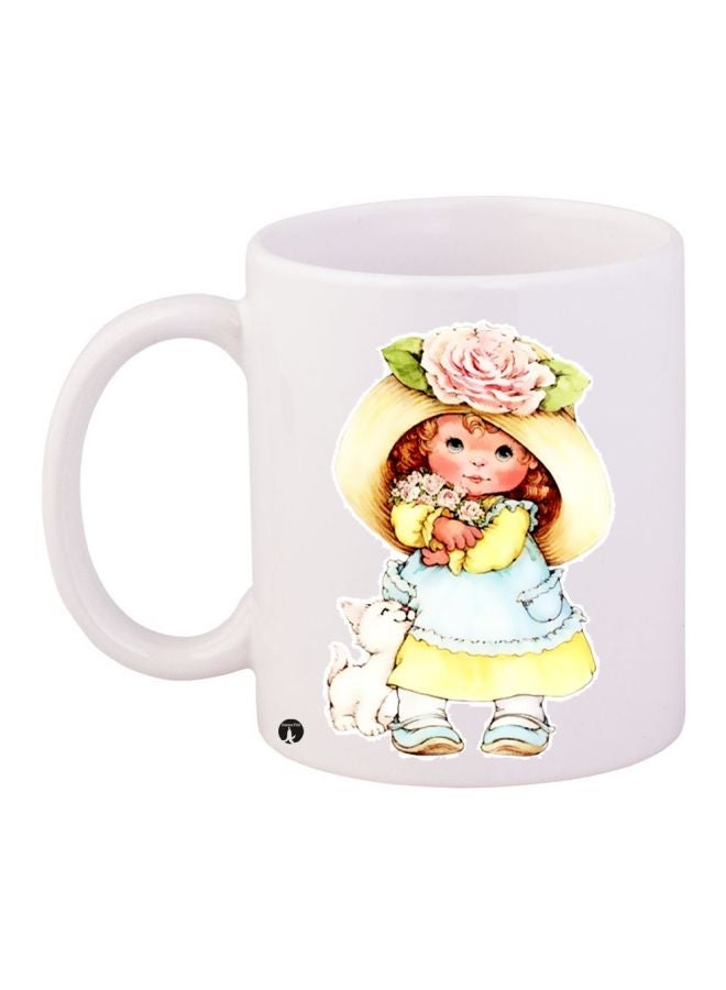 RYN Little Girl Printed Coffee Mug White/Yellow/Brown 11ounce