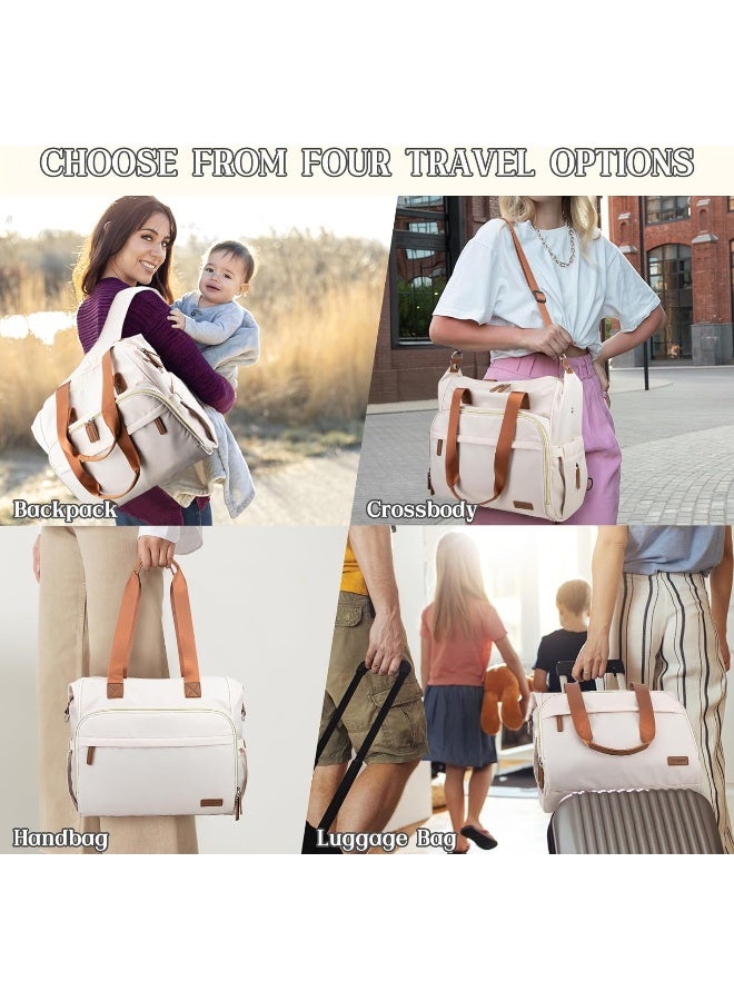 Pripher 4 in 1 Diaper Bag Backpack, Diaper Bag Backpack for Baby, Travel Diaper Bag Converts into Backpack with Shoulder Straps, Mom Bag for Hospital with 14 Pockets-3 Insulated Pockets WhiteBeige - Image 2