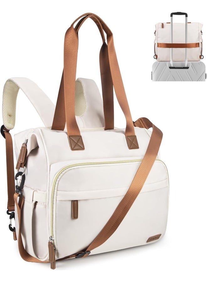Pripher 4 in 1 Diaper Bag Backpack, Diaper Bag Backpack for Baby, Travel Diaper Bag Converts into Backpack with Shoulder Straps, Mom Bag for Hospital with 14 Pockets-3 Insulated Pockets WhiteBeige - Image 1