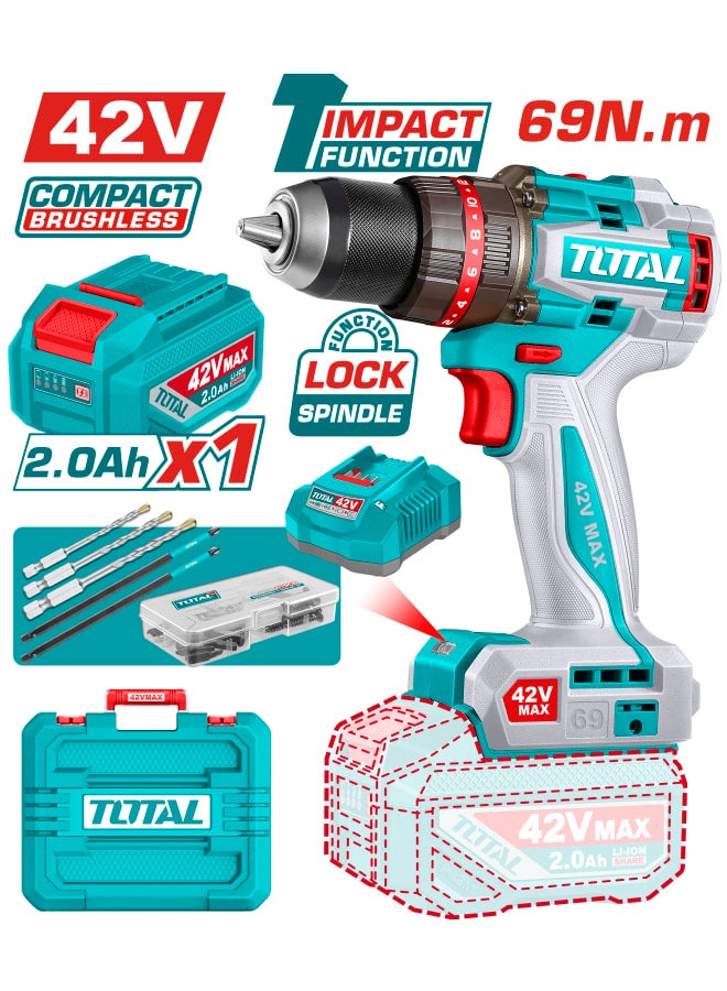 Total Compact Brushless Cordless Impact Drill 42V  69Nm TIDLI426981
