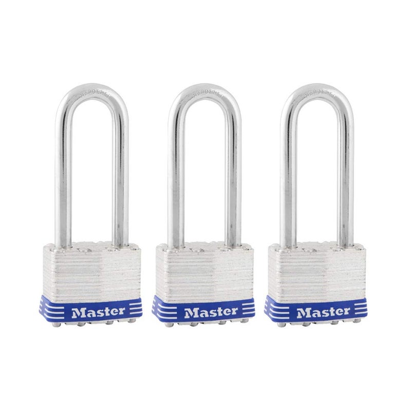 Master Lock Silver Outdoor KeyedAlike Padlocks with Keys Extra Long Shackle Lock for Gate Fence Shed or Other Equipment 3 Pack 1TRILJ