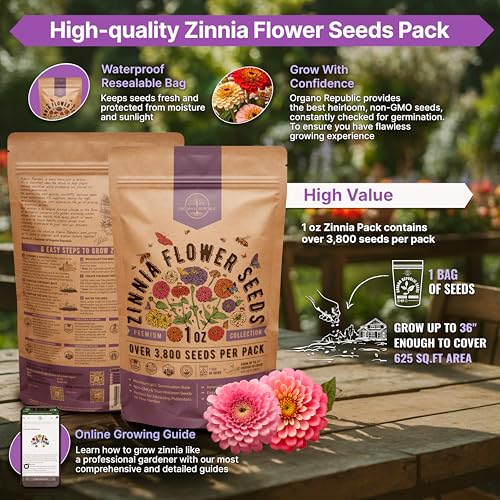 Organo Republic Zinnia Seeds Pack 1 oz - Over 3,800 Non-GMO Heirloom Zinnia Seeds for Planting, Annual Flowers in Individual Seed Packet, Flower Seed for Planting Home Garden Indoor & Outdoor Gardening - Image 2