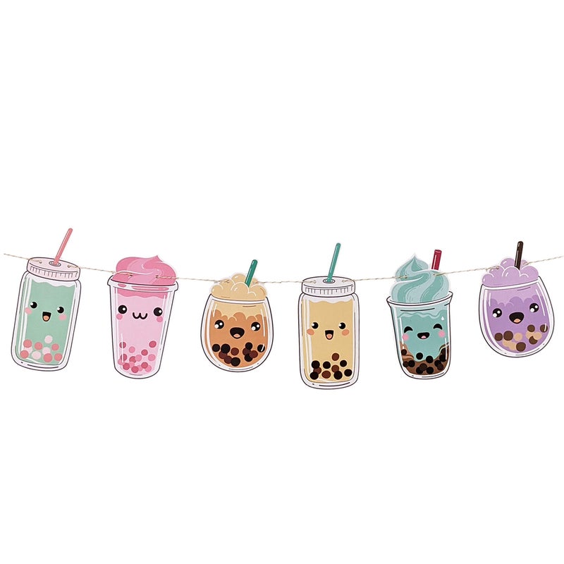 Chloe Elizabeth Boba Tea Party Paper Banner Garland Streamer for All Events 1Pack 10 Feet Long Emoji Theme
