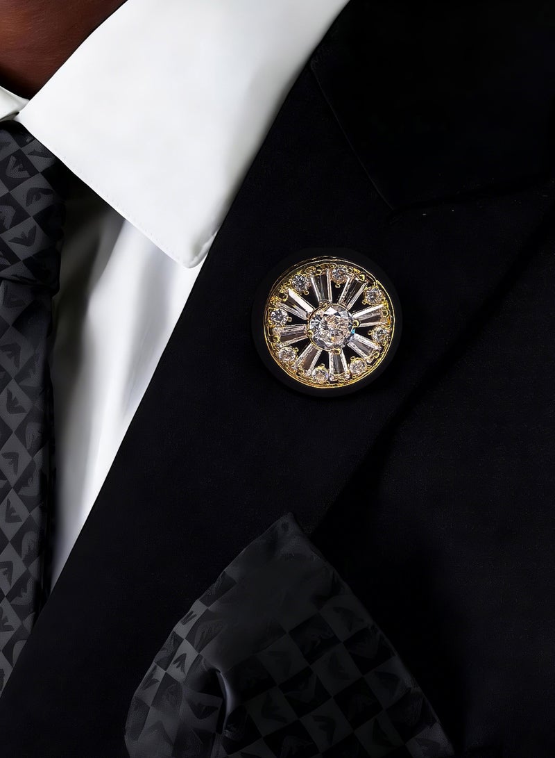 HomeNoor Golden Halo Crystal Brooch, Round Elegant Lapel Pin, Premium Suit Accessory for Business, Wedding, Formal & Casual Wear, Perfect Gift for Men & Women - Image 1