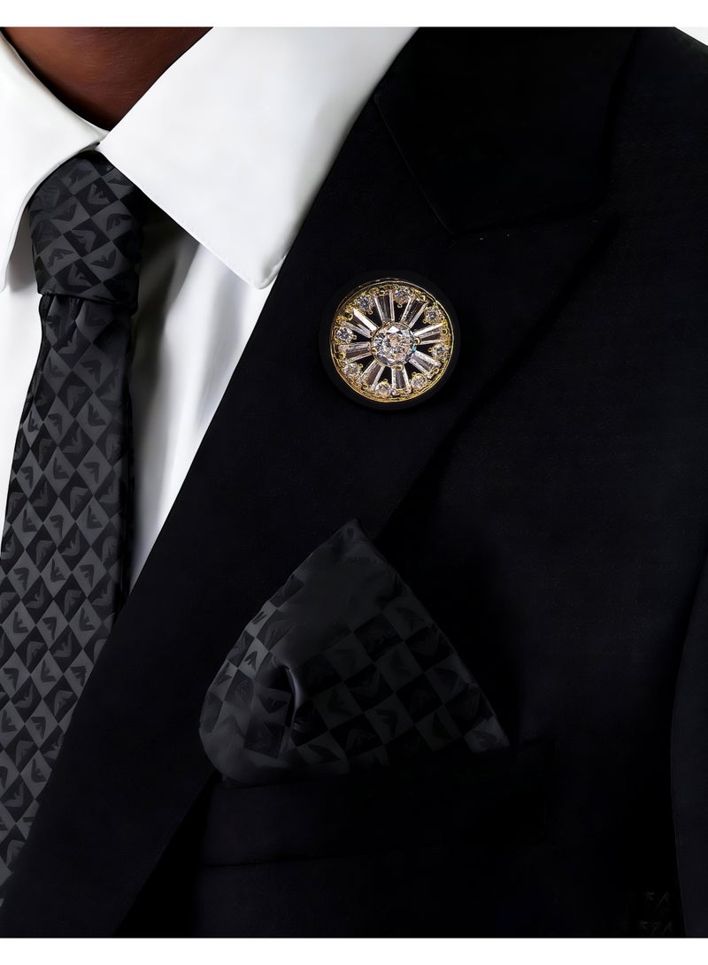 HomeNoor Golden Halo Crystal Brooch, Round Elegant Lapel Pin, Premium Suit Accessory for Business, Wedding, Formal & Casual Wear, Perfect Gift for Men & Women - Image 2