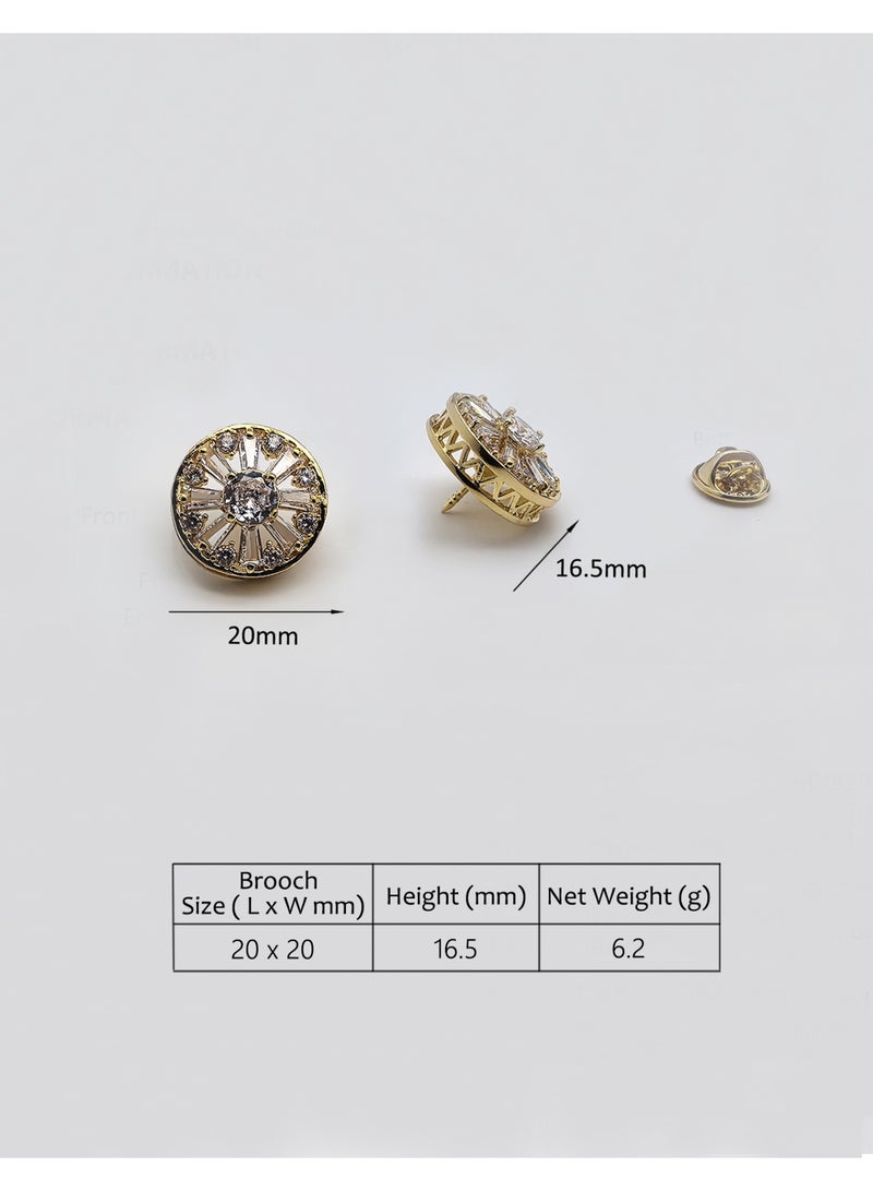 HomeNoor Golden Halo Crystal Brooch, Round Elegant Lapel Pin, Premium Suit Accessory for Business, Wedding, Formal & Casual Wear, Perfect Gift for Men & Women - Image 3