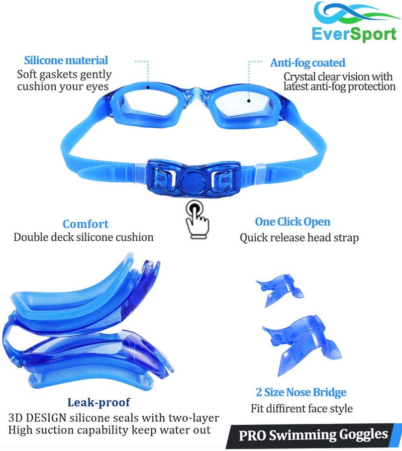 EverSport Swim Goggles, Swimming Glasses for Adult Men Women Youth Kids Child, Anti-Fog, UV Protection, Blue&Black - Image 5