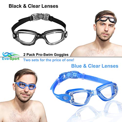 EverSport Swim Goggles, Swimming Glasses for Adult Men Women Youth Kids Child, Anti-Fog, UV Protection, Blue&Black - Image 3
