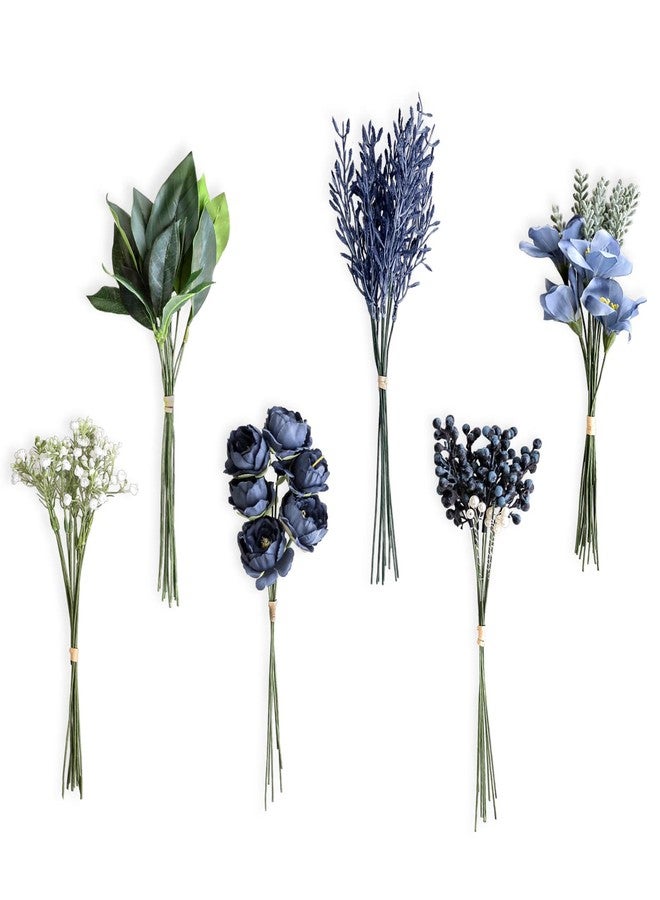 Lookein Artificial Greenery Filler Stems Box Set, 53 Pcs with 6 Kinds Fuax Greenery Stems for DIY Table Filler Decor Wedding Centerpices Bridal Bouquet Table Centerpieces, Navy Blue - Image 1