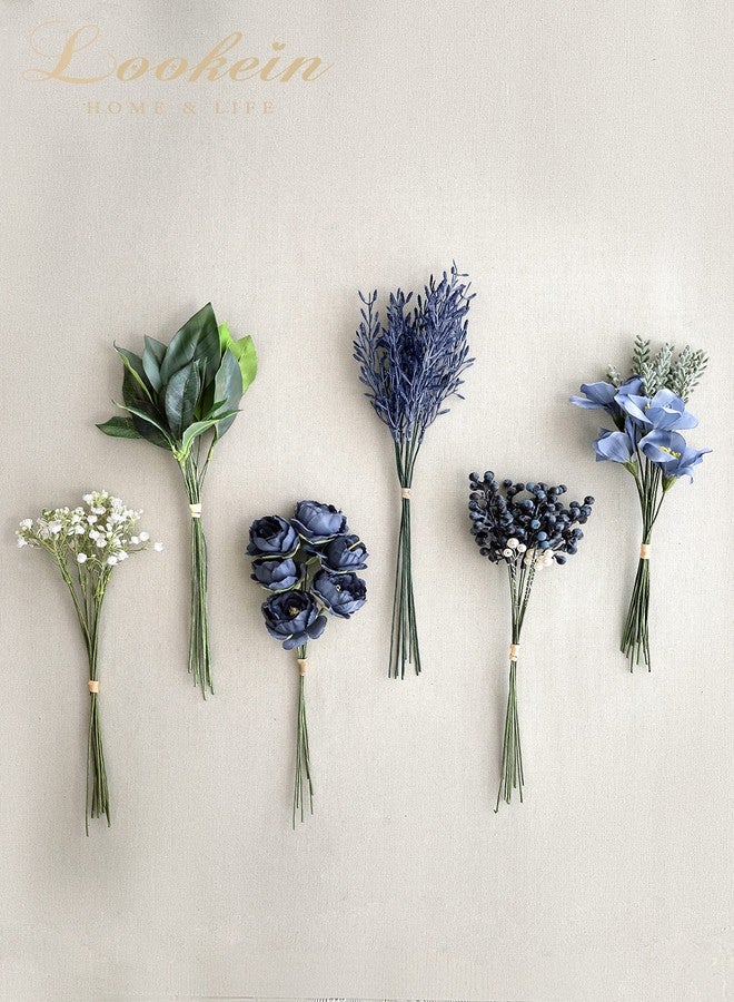 Lookein Artificial Greenery Filler Stems Box Set, 53 Pcs with 6 Kinds Fuax Greenery Stems for DIY Table Filler Decor Wedding Centerpices Bridal Bouquet Table Centerpieces, Navy Blue - Image 5
