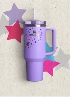 Vacuum Insulated Stainless Steel Tumbler with Lid and Straw for Water, Iced Tea or Coffee, Smoothies and More, 40 oz Stainless Steel, Purple with Star