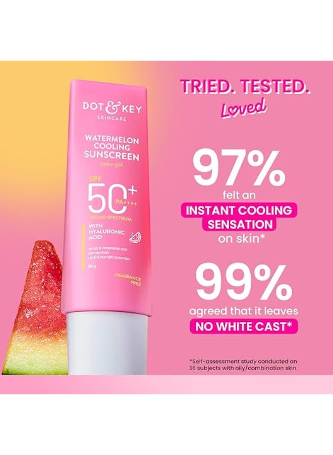Dot & Key Watermelon Hyaluronic Cooling Sunscreen SPF 50 PA+++| for Oily, Normal & Combination Skin | UV + Blue Light Protection | Lightweight | No White Cast | Boosts Vitamin D Absorption | 80g - Image 2