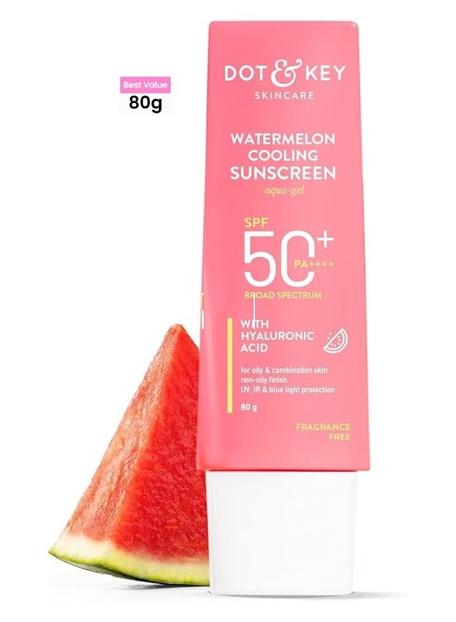 Dot & Key Watermelon Hyaluronic Cooling Sunscreen SPF 50 PA+++| for Oily, Normal & Combination Skin | UV + Blue Light Protection | Lightweight | No White Cast | Boosts Vitamin D Absorption | 80g - Image 1