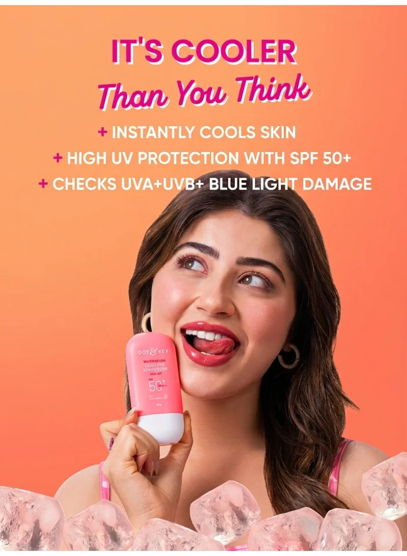 Dot & Key Watermelon Sunscreen 80gm Dot & Key Watermelon Hyaluronic Cooling Sunscreen SPF 50 PA+++| for Oily, Normal & Combination Skin | UV + Blue Light Protection | Lightweight | No White Cast | Boosts Vitamin D Absorption | 80g  | Best Price UAE