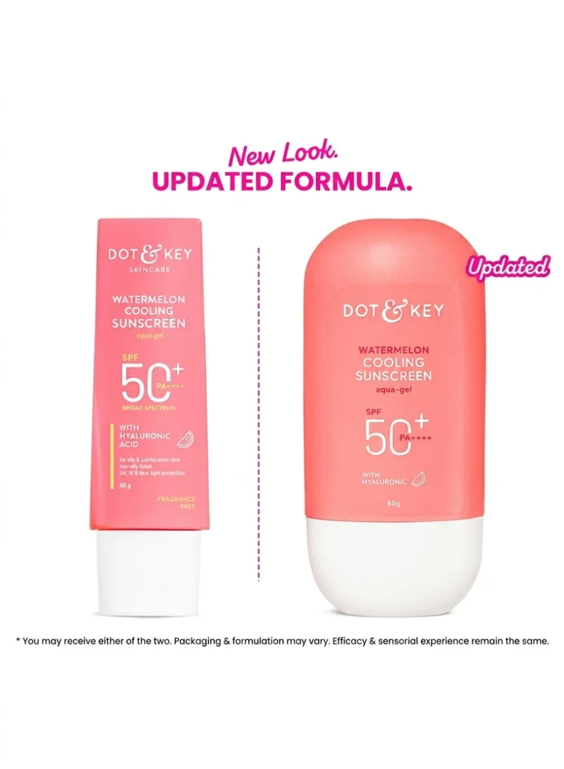 Dot & Key Watermelon Sunscreen 80gm Dot & Key Watermelon Hyaluronic Cooling Sunscreen SPF 50 PA+++| for Oily, Normal & Combination Skin | UV + Blue Light Protection | Lightweight | No White Cast | Boosts Vitamin D Absorption | 80g  | Best Price UAE
