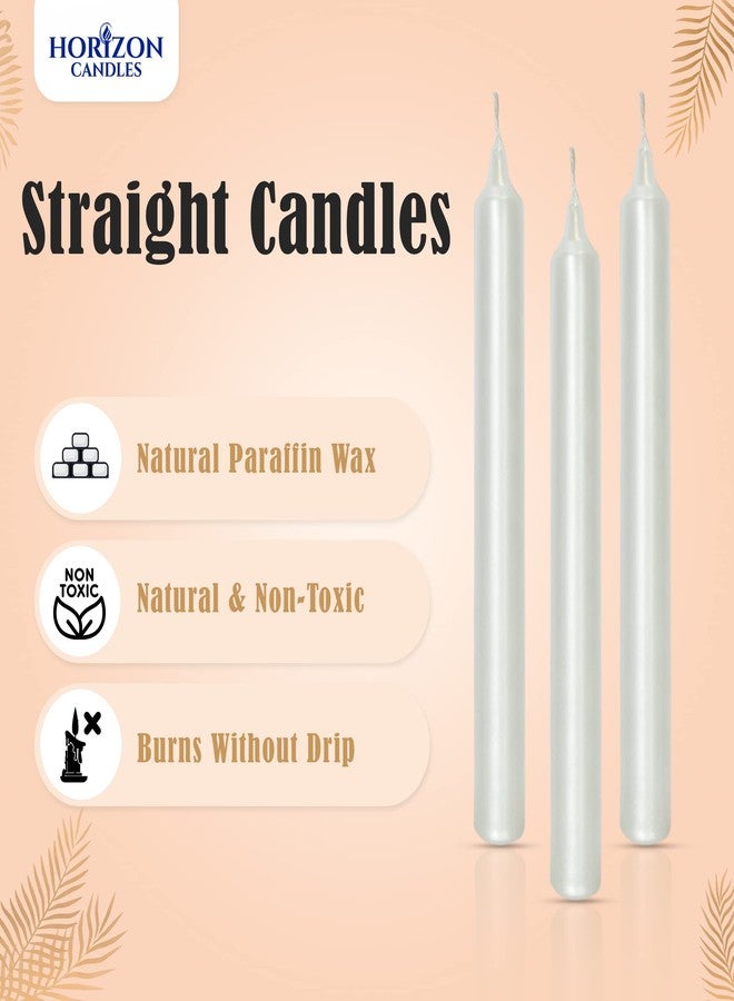 horizon candles شموع هورايزون - عبوة من 10 شموع مستقيمة غير معطرة، طولها 9.84 بوصة، مدة احتراقها 10 ساعات، مثالية لأعياد الميلاد، وعيد الأب، وحفلات الزفاف، والعشاء الرومانسي، والحفلات، لون أبيض لؤلؤي - Image 2