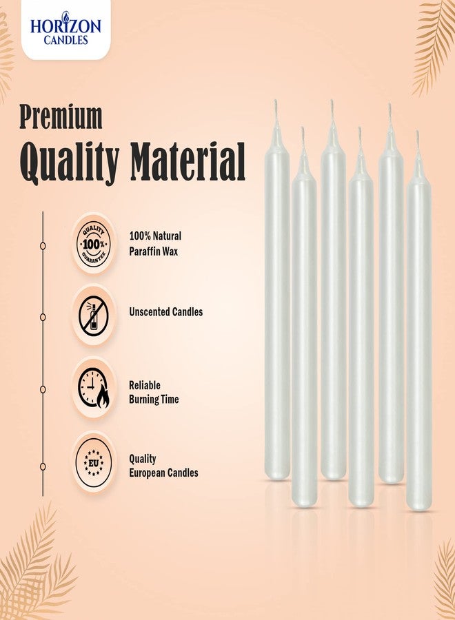 horizon candles شموع هورايزون - عبوة من 10 شموع مستقيمة غير معطرة، طولها 9.84 بوصة، مدة احتراقها 10 ساعات، مثالية لأعياد الميلاد، وعيد الأب، وحفلات الزفاف، والعشاء الرومانسي، والحفلات، لون أبيض لؤلؤي - Image 4