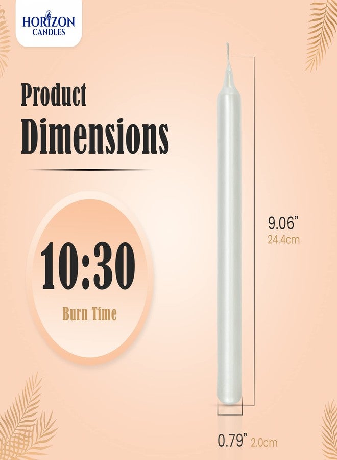 horizon candles شموع هورايزون - عبوة من 10 شموع مستقيمة غير معطرة، طولها 9.84 بوصة، مدة احتراقها 10 ساعات، مثالية لأعياد الميلاد، وعيد الأب، وحفلات الزفاف، والعشاء الرومانسي، والحفلات، لون أبيض لؤلؤي - Image 3