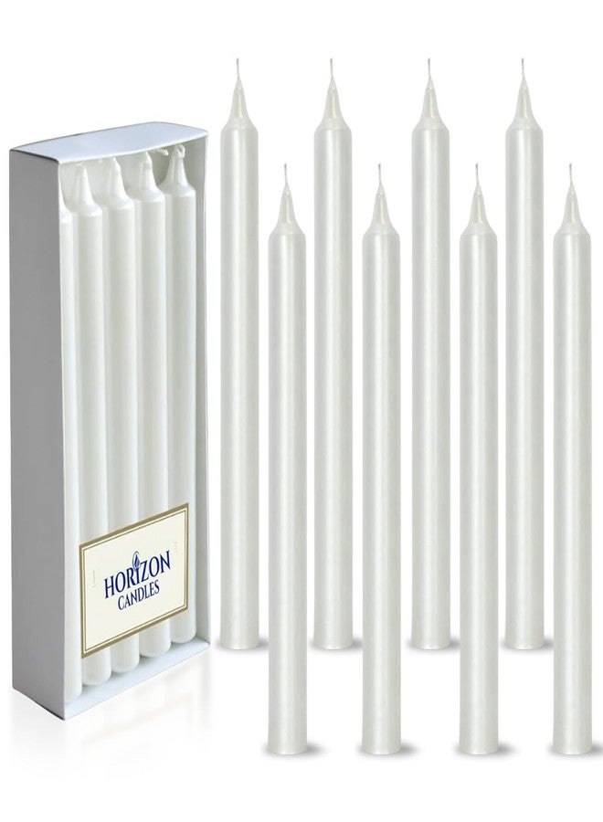 horizon candles شموع هورايزون - عبوة من 10 شموع مستقيمة غير معطرة، طولها 9.84 بوصة، مدة احتراقها 10 ساعات، مثالية لأعياد الميلاد، وعيد الأب، وحفلات الزفاف، والعشاء الرومانسي، والحفلات، لون أبيض لؤلؤي - Image 1