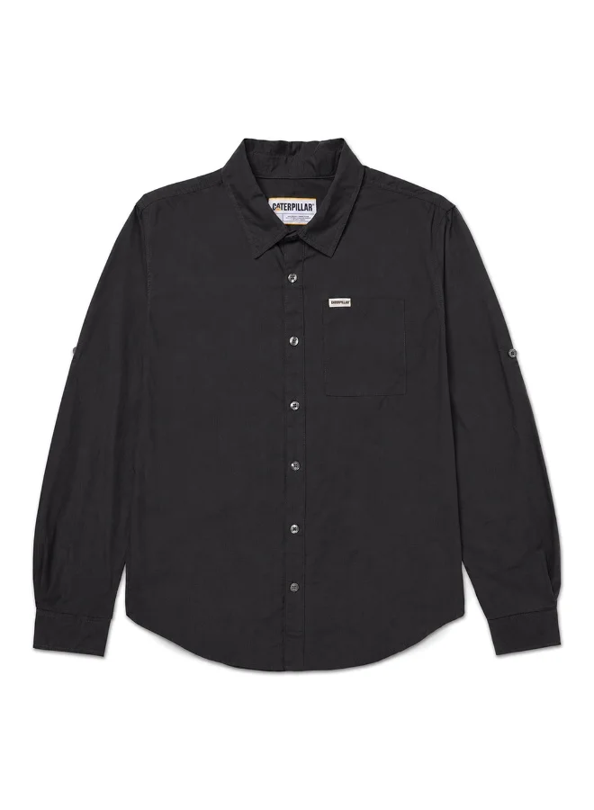 Caterpillar AT Men’s Convertible Long Sleeve Poplin Shirt – 100% Cotton – Roll‑Tab Sleeves – Chest Pocket – Soft Peach Finish