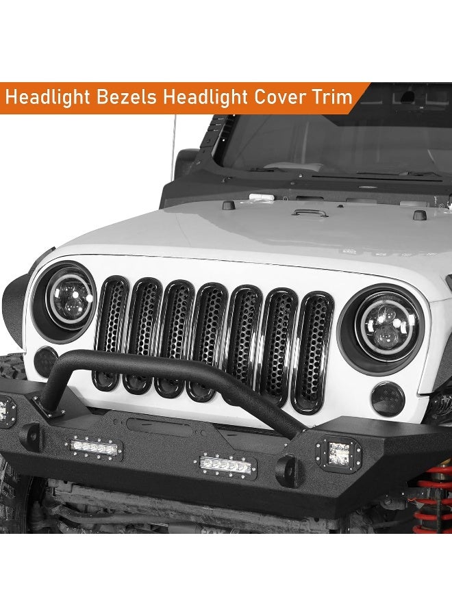 Hooke Road Hooke Road Matte Black Headlight Bezels Headlight Cover Trim for 2007-2018 Jeep Wrangler JK & Wrangler Unlimited  - Image 2