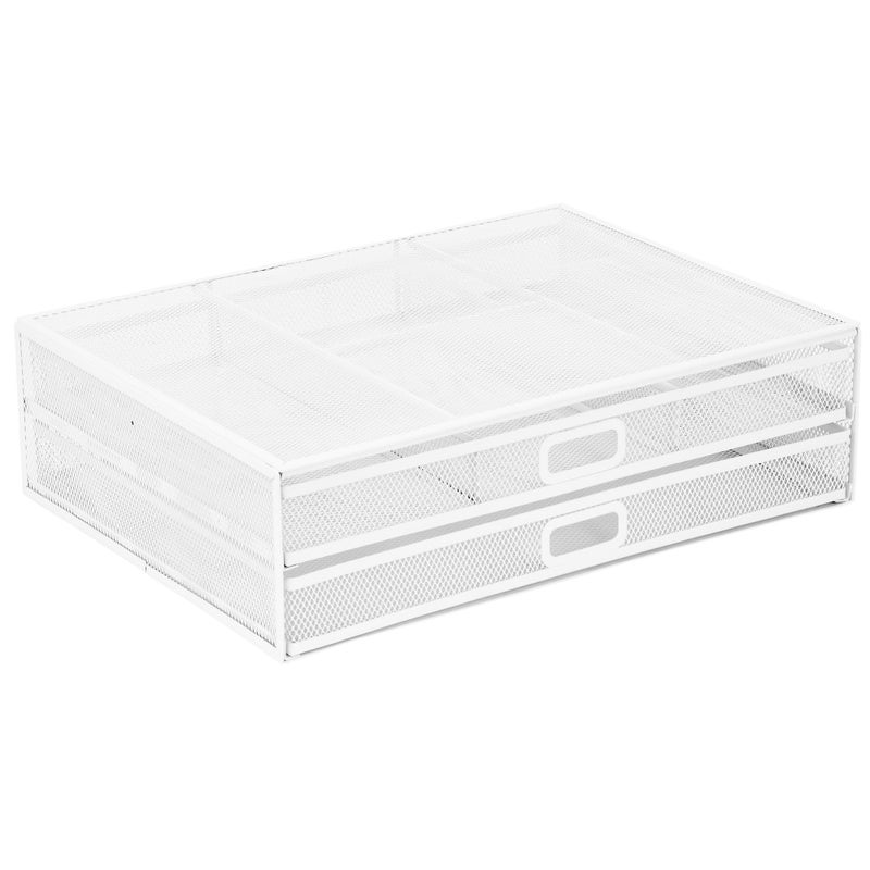 Mount-It! Mesh Computer Monitor Stand Riser [Metal] Desk Organizer with Two Pullout Storage Drawers for Desktop, Laptop, and Printer Accessories and Office Supplies (White) - Image 1