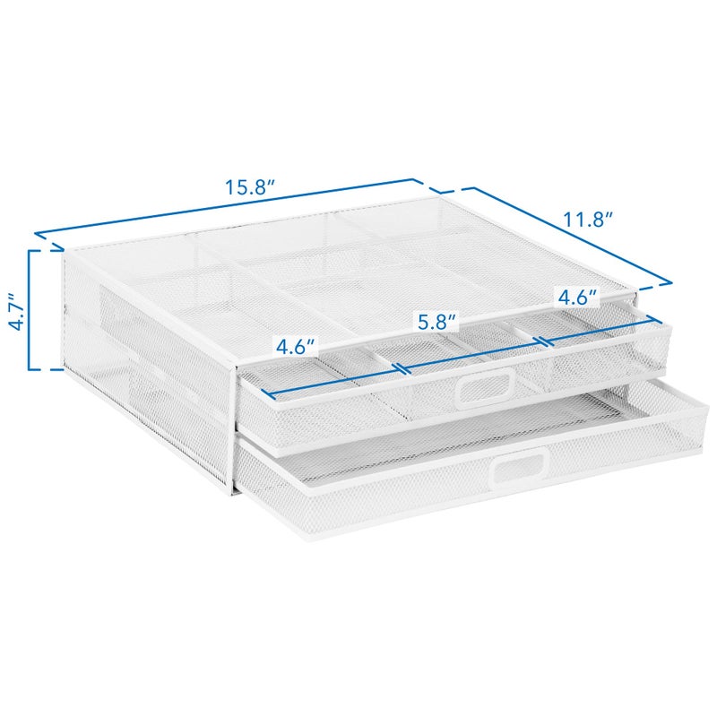 Mount-It! Mesh Computer Monitor Stand Riser [Metal] Desk Organizer with Two Pullout Storage Drawers for Desktop, Laptop, and Printer Accessories and Office Supplies (White) - Image 4