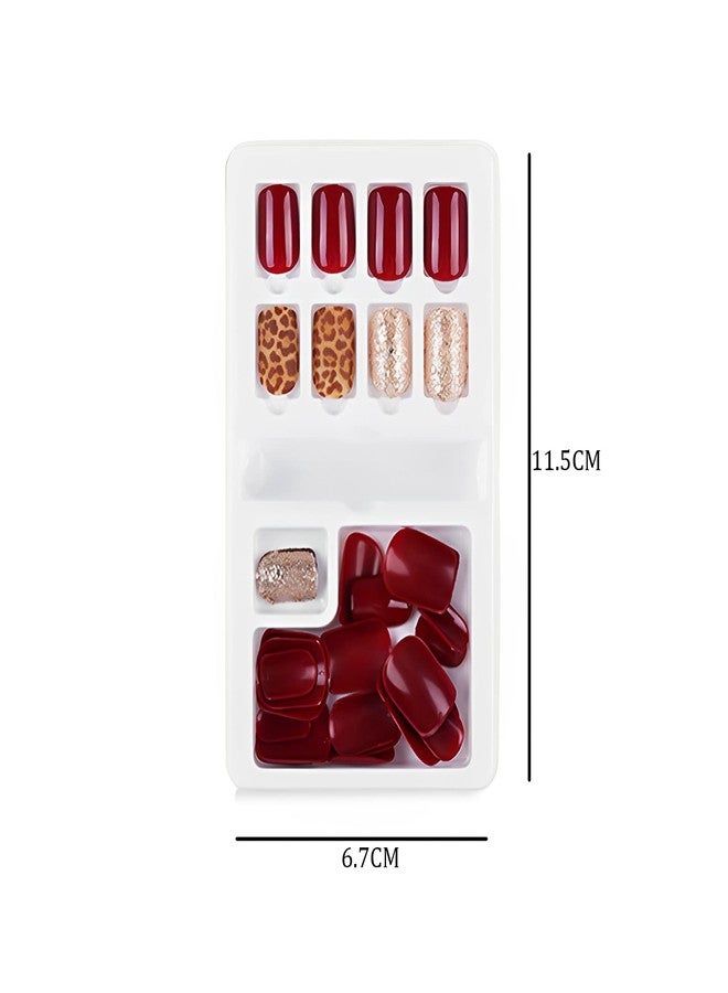 SYGA Press on Gel Nails Medium Length 30 Pcs With Double Sided Jelly Adhesive Nail Glue Nail Filer, Long Lasting Press Nails Glossy False Nail Tips for Women Nail Art DIY with Nail Tips Glue(F635-22) - Image 3