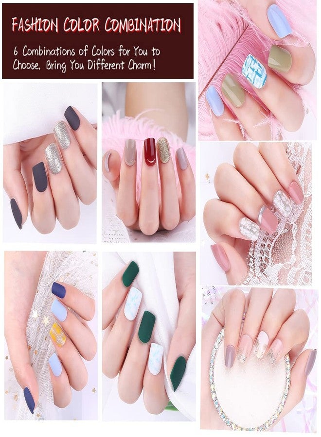 SYGA Press on Gel Nails Medium Length 30 Pcs With Double Sided Jelly Adhesive Nail Glue Nail Filer, Long Lasting Press Nails Glossy False Nail Tips for Women Nail Art DIY with Nail Tips Glue(F635-22) - Image 5