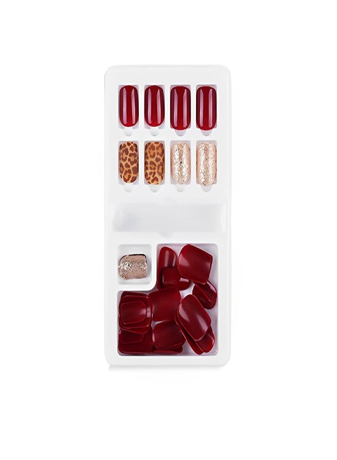 SYGA Press on Gel Nails Medium Length 30 Pcs With Double Sided Jelly Adhesive Nail Glue Nail Filer, Long Lasting Press Nails Glossy False Nail Tips for Women Nail Art DIY with Nail Tips Glue(F635-22) - Image 1