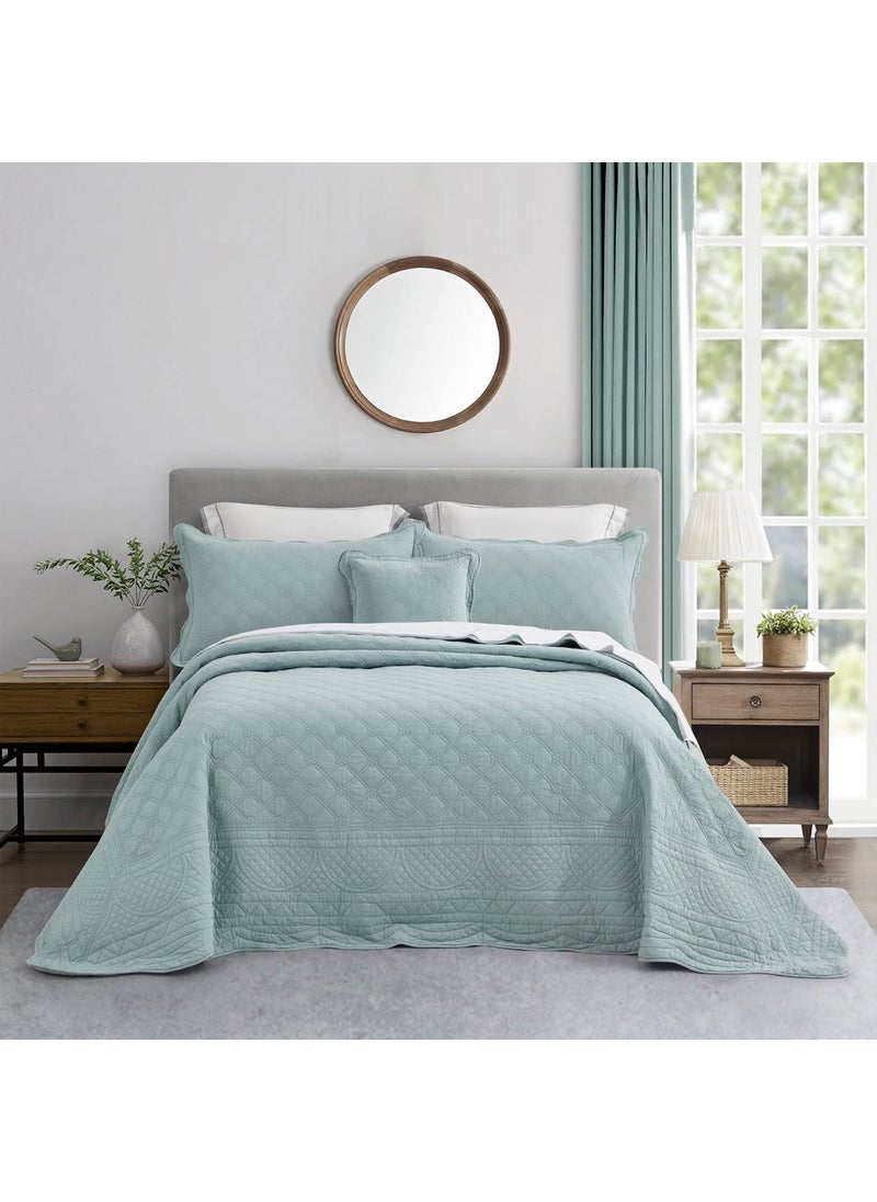 CHIXIN CHIXIN Oversized Cotton Bedspread King Size  Real Stitching  Luxury Quilted Bedding Cover for All Season Reversible Ultra Soft Lightweight 3 Piece Pale Blue 