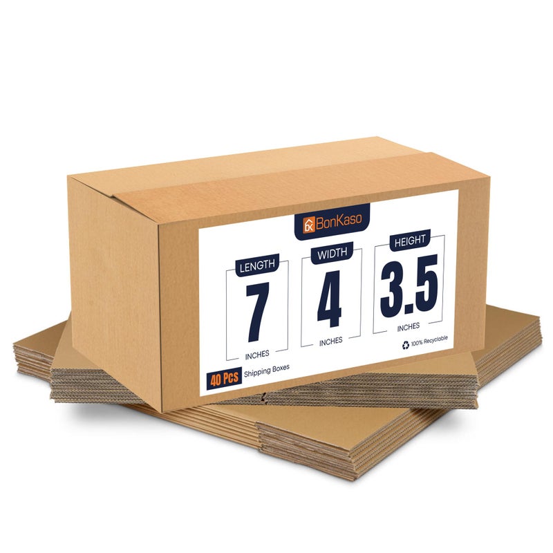 BonKaso 3 Ply Corrugated Boxes for Packaging | 7"x4"x3.5" (Pack of 40) | Brown Cardboard Packing Boxes for Shipping, Moving & Storage | Carton Boxes for Courier & Goods Transportation - Image 5