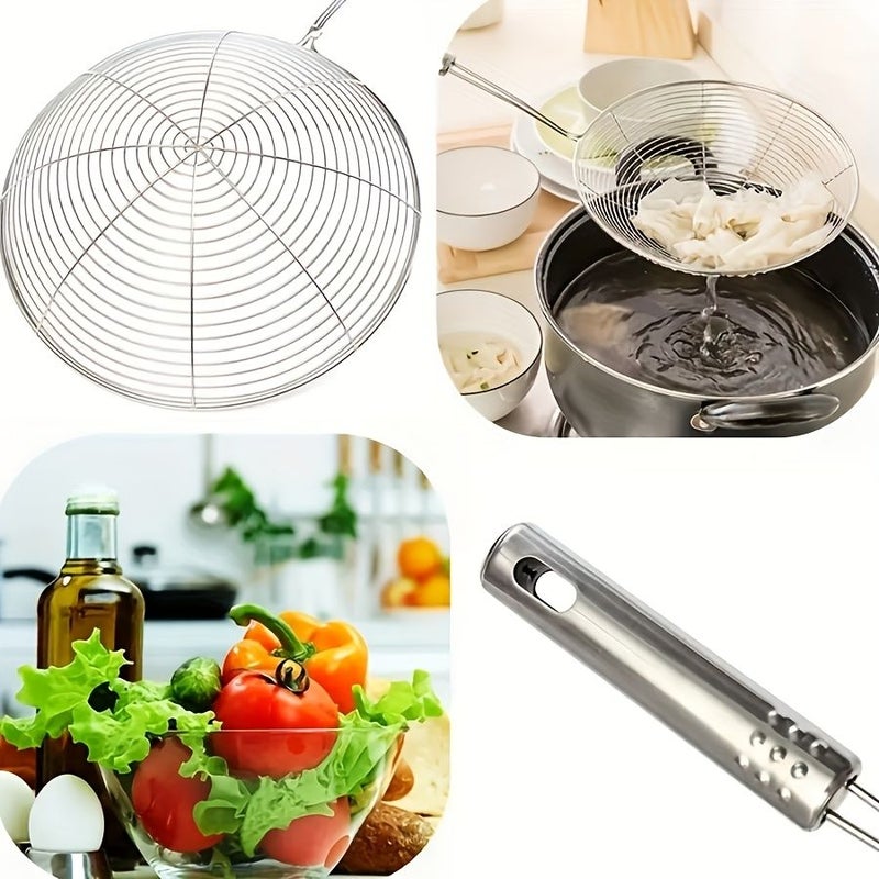 Silvery Extra Large Stainless Steel Strainer With Handle For Cooking Frying And Kitchen Use - Image 5