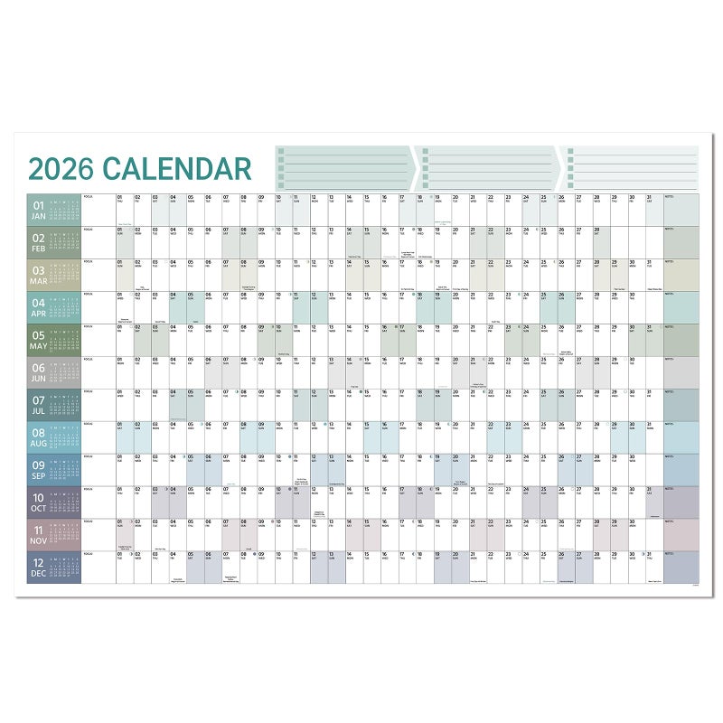 Coboll 2026 Yearly Wall Calendar - 2026 Wall Calendar in One Page, January - December, 34.8'' x 23.1'', Thick Paper Folded, 2026 Yearly Calendars 12 Months with Round Stickers - Image 1