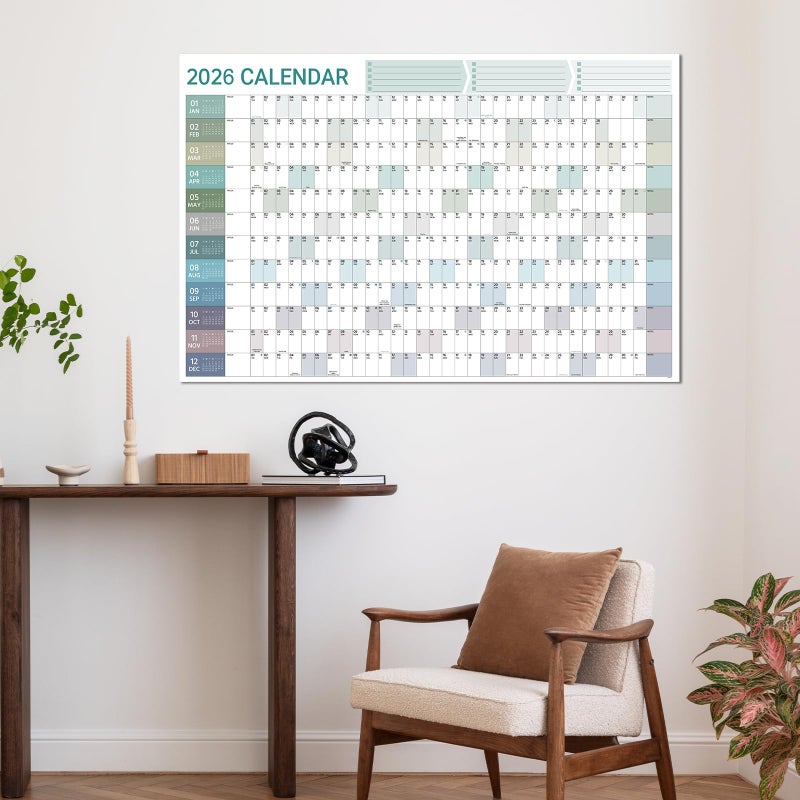 Coboll 2026 Yearly Wall Calendar - 2026 Wall Calendar in One Page, January - December, 34.8'' x 23.1'', Thick Paper Folded, 2026 Yearly Calendars 12 Months with Round Stickers - Image 2