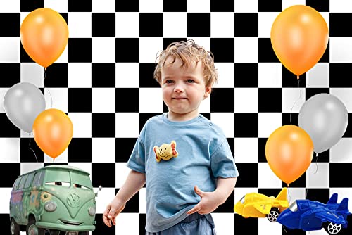XLL 8x6FT Vinyl Black and White Racing Checker Texture Grid Birthday Chess Board Theme Photo Background Children Kids Birthday - Image 3