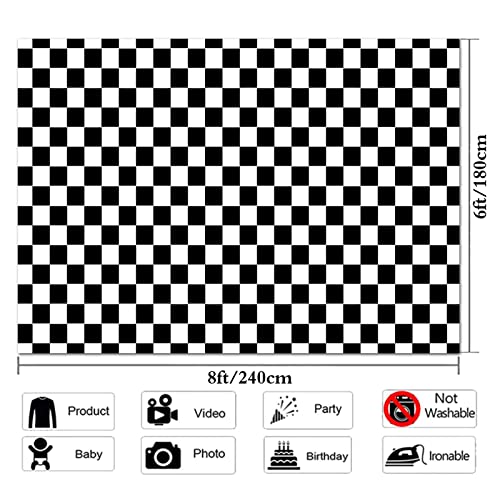 XLL 8x6FT Vinyl Black and White Racing Checker Texture Grid Birthday Chess Board Theme Photo Background Children Kids Birthday - Image 2