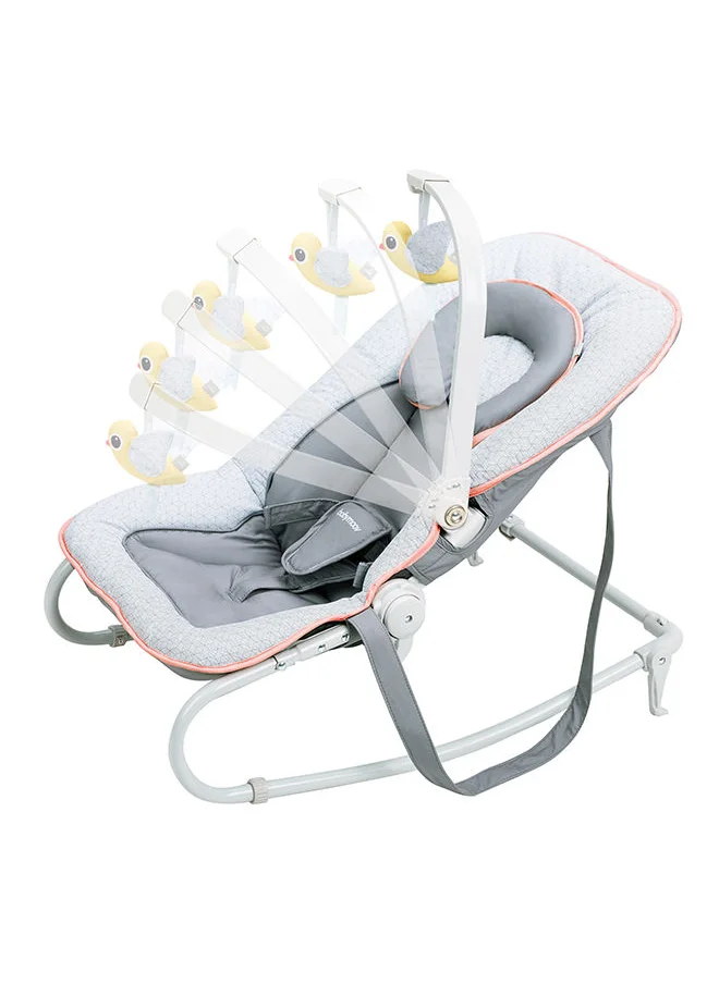 babymoov Graphik Baby Bouncer, Rocker Chair, Reclining Backrest, Removable And Adjustable Head Support, Cosy Cushioned Seats For Newborns, Peach, 0+