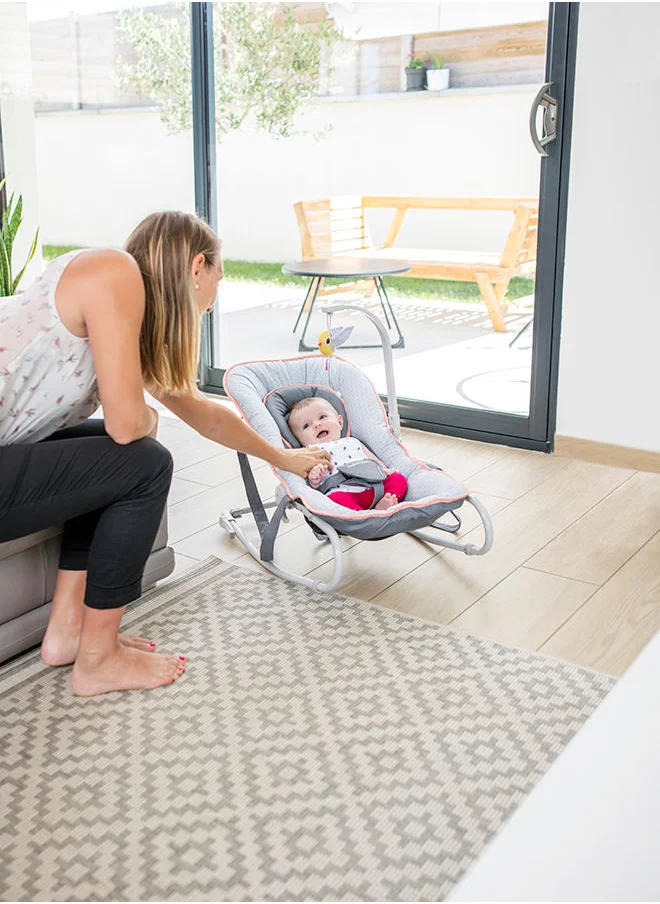 babymoov Graphik Baby Bouncer, Rocker Chair, Reclining Backrest, Removable And Adjustable Head Support, Cosy Cushioned Seats For Newborns, Peach, 0+