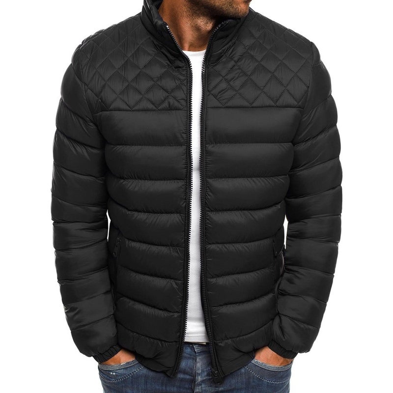 Cross-border Mens Collar Cotton-padded Coat Winter Thickened Warm Cotton-padded Coat Casual Sports Cardigan Cotton-padded Coat New in stock Black  - Image 1